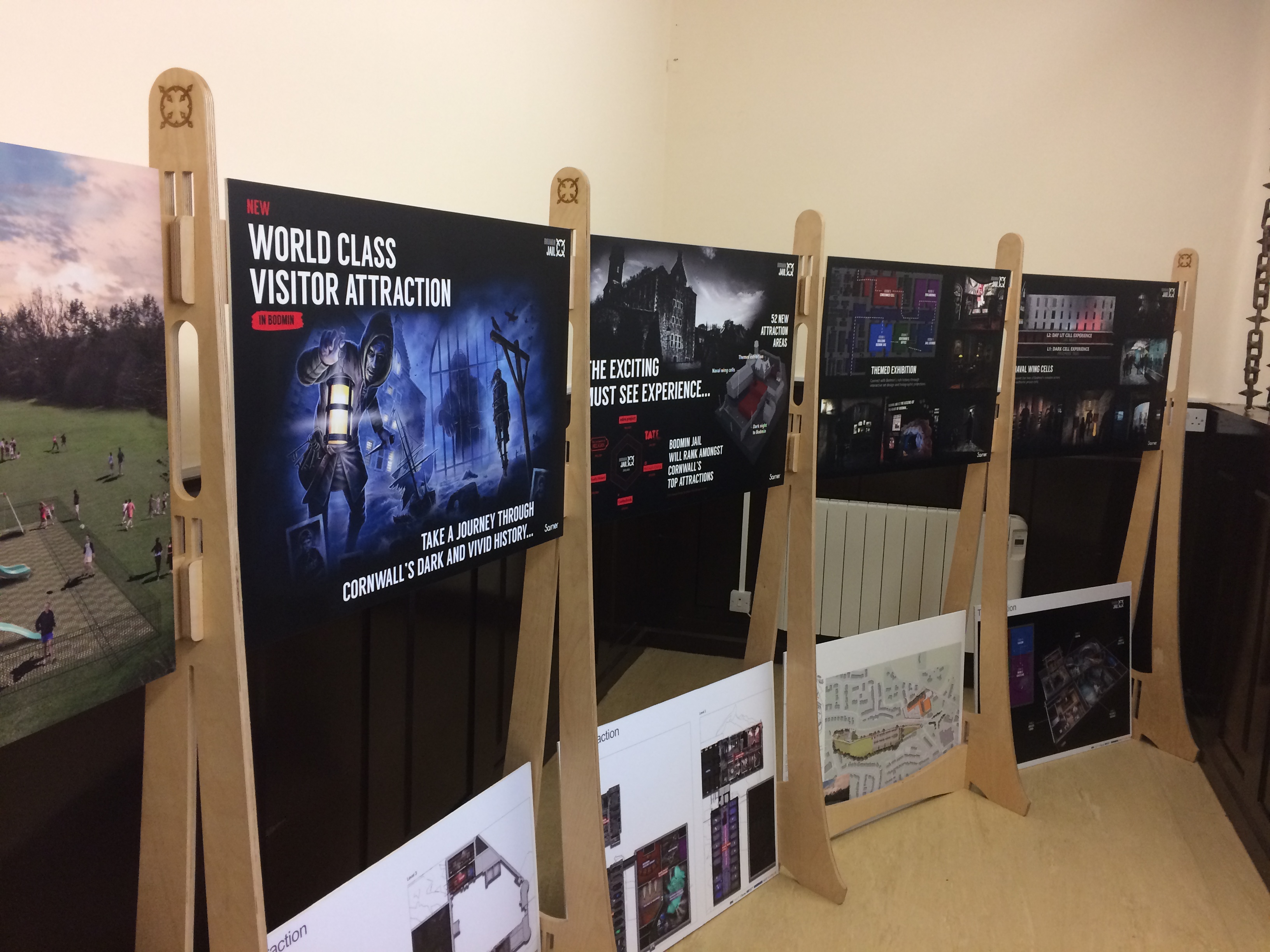 Linked birch-ply stands with printed visitor attraction panels
