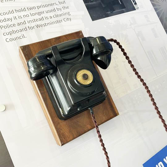 Close-up of the period-style handset and telephone body.