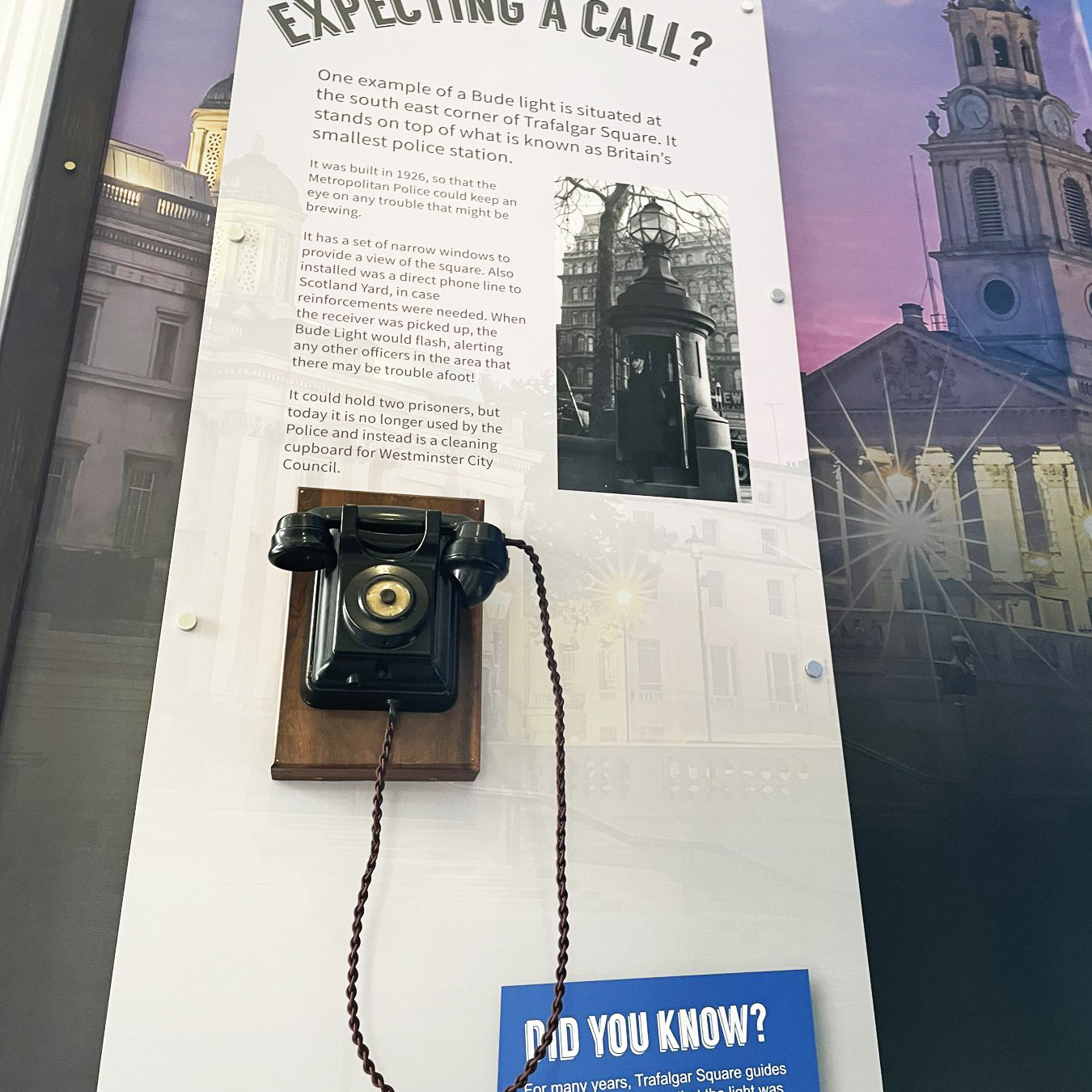 The audio telephone mounted within its heritage interpretation panel.