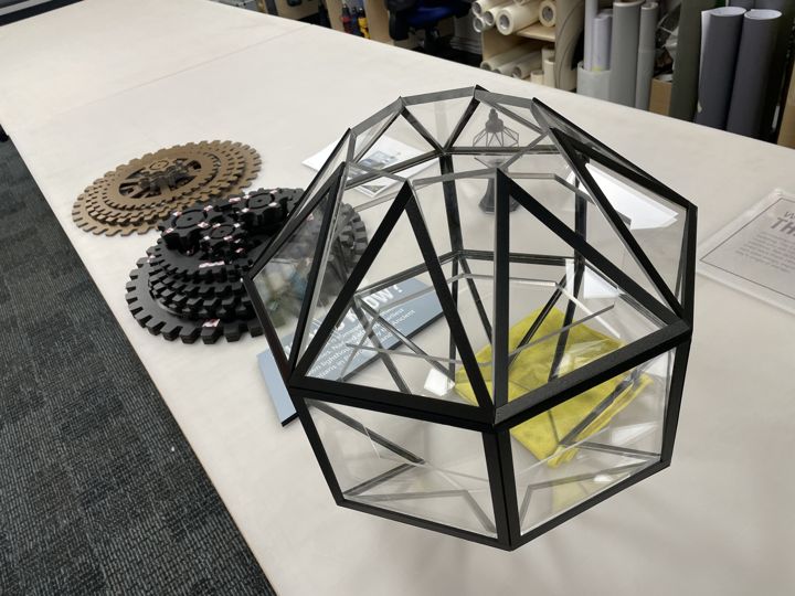 Bude Light Replica: lantern components during workshop assembly.