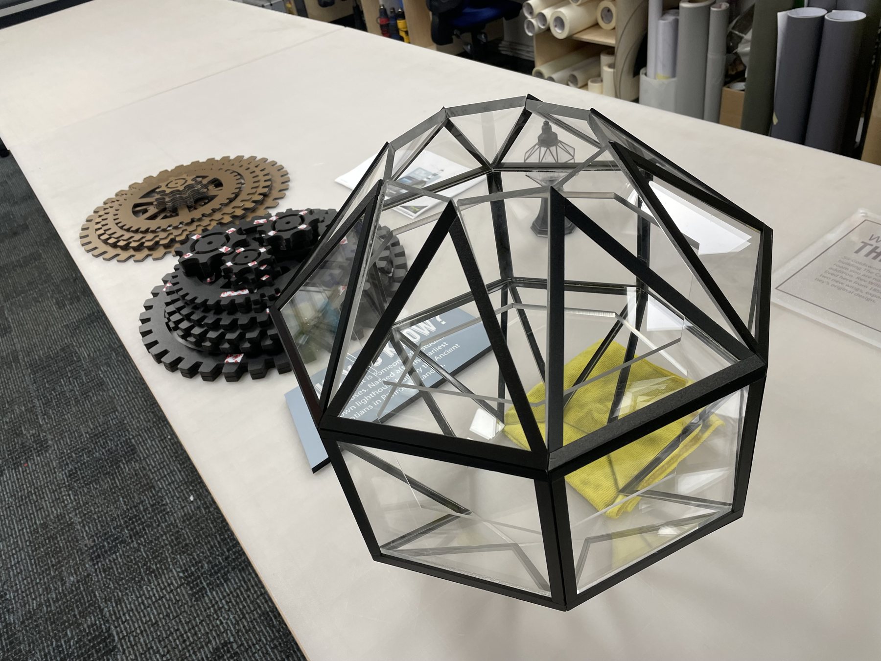Bude Light Replica: lantern components during workshop assembly.