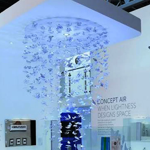 The finished butterfly installation with exhibition lighting.