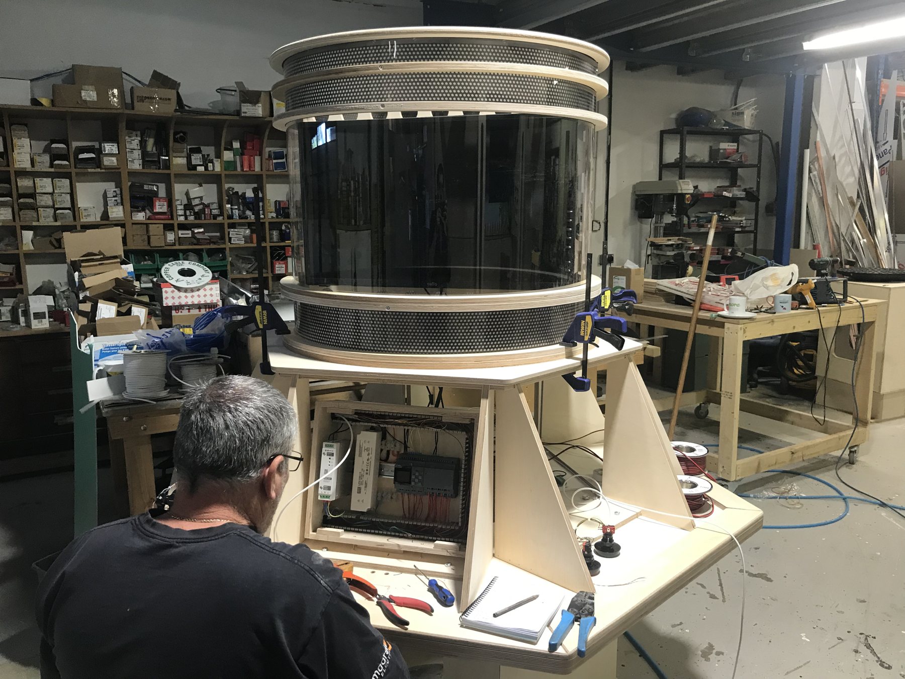 The console taking shape in the workshop.