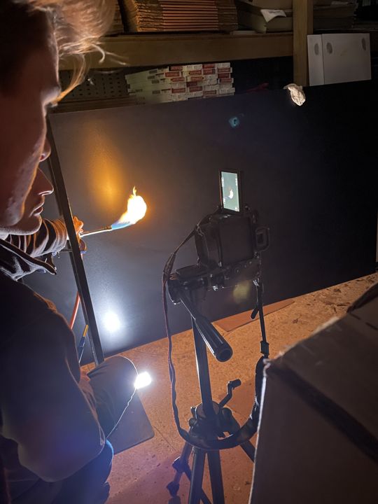 Gurney Limelight: flame footage being recorded for the exhibit.