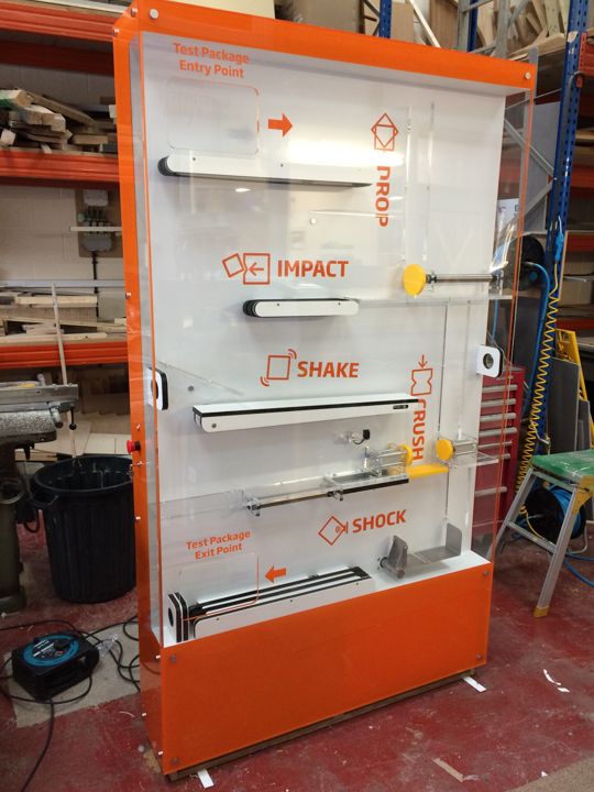 Packaging Stress-Test: the branded mechanism and enclosure in the workshop.