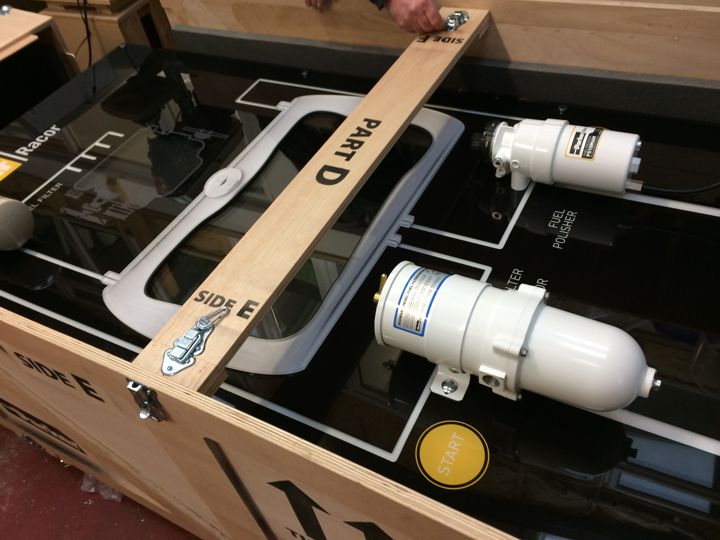 Parker Fuel Filter: the display packed into its purpose-made transport crate.