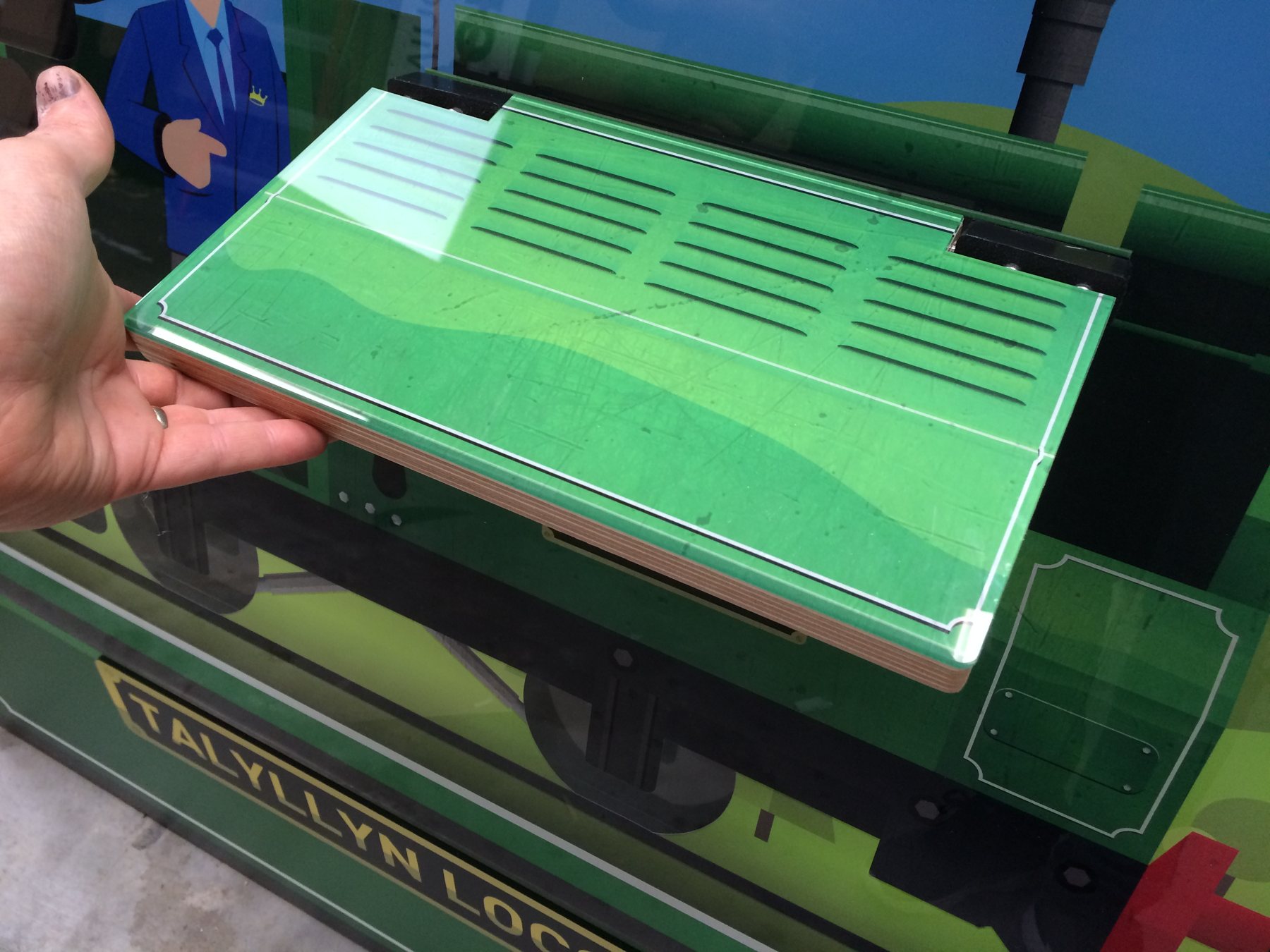 Detail of the opening diesel-engine bonnet.