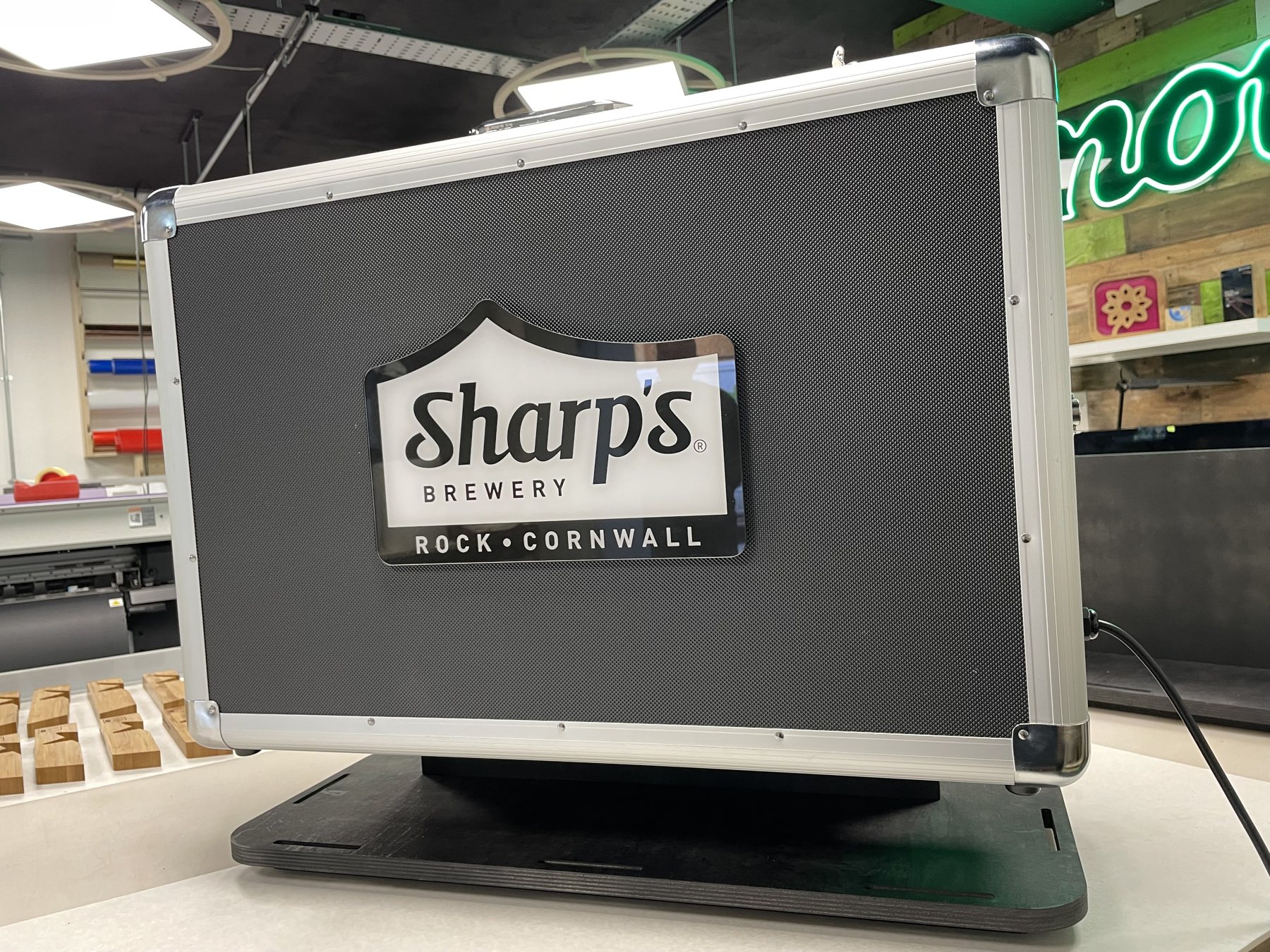 Sharp’s Brewery Event Display: the branded flight case used for transport.