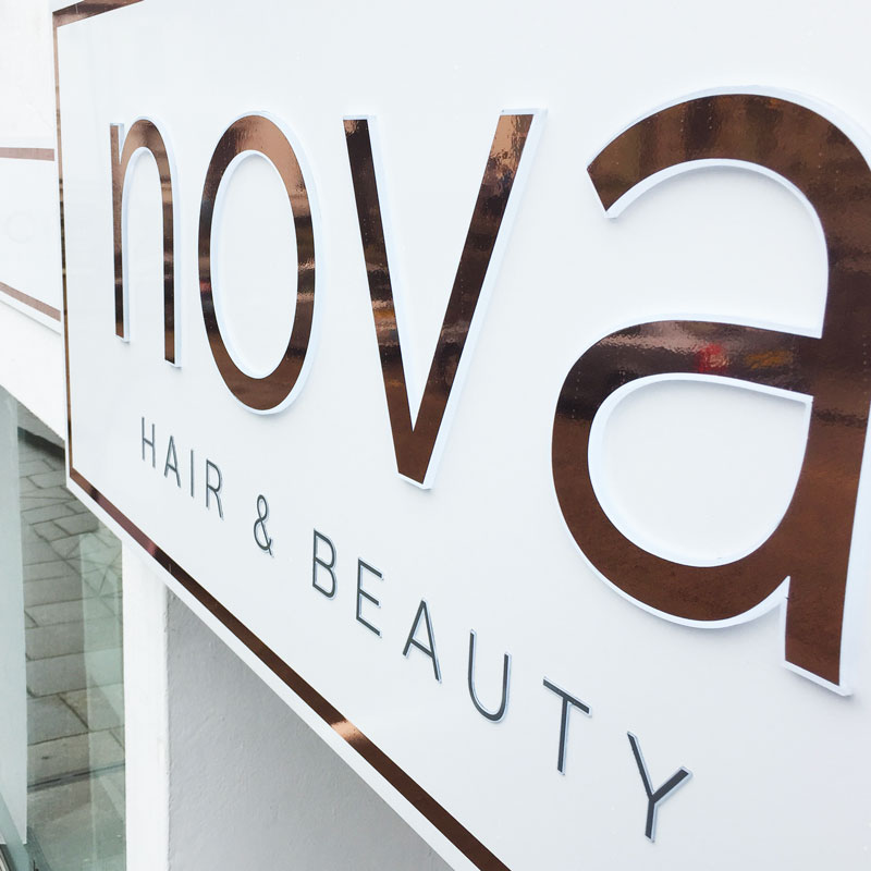 Copper cut lettering hair & beauty signs in Bodmin