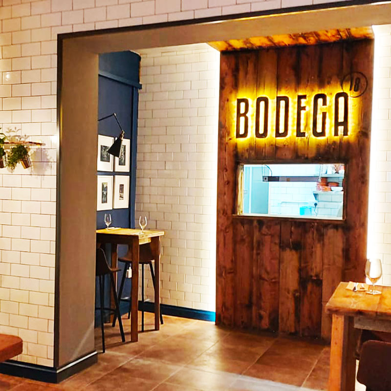 Bodega restaurant signage in Truro with internal illuminated sign lettering