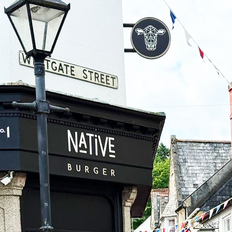 Native Burger signage and menu systems with heritage style finish in black & white