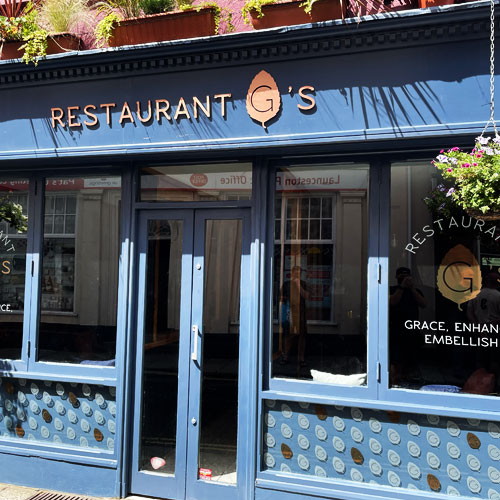 Copper facia lettering on restaurant in Launceston Cornwall