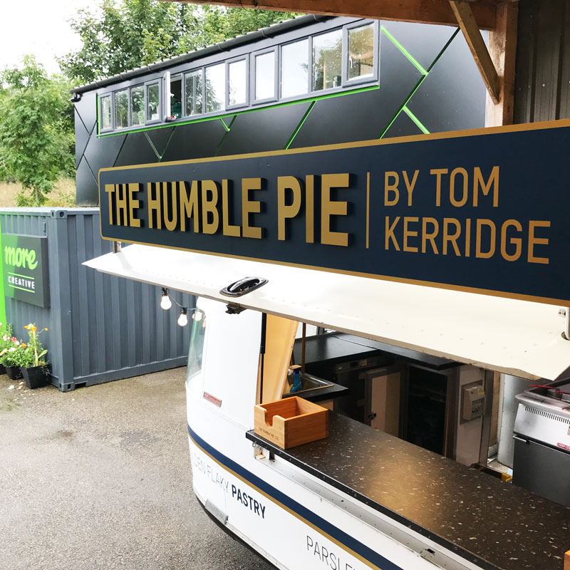 Signage for Tom Kerridge food trailer with the Humble Pie brand