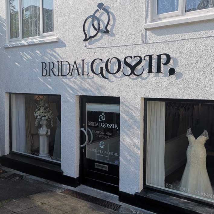 3D shop sign letters and logo made in Cornwall and installed at Bridal gossip Bodmin