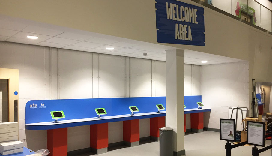 Welcome area and reception tablets