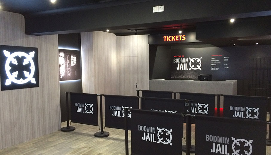 modern ticket hall for Bodmin Jail with queue system