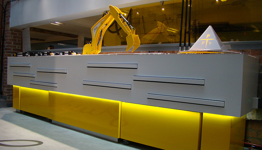 Interactive bench with scientific principles and penumatic JCB arm 
