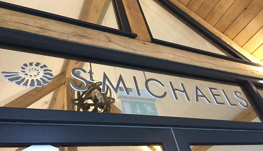 Acrylic cut lettering sign in St Michaels Hotel, Falmouth Cornwall