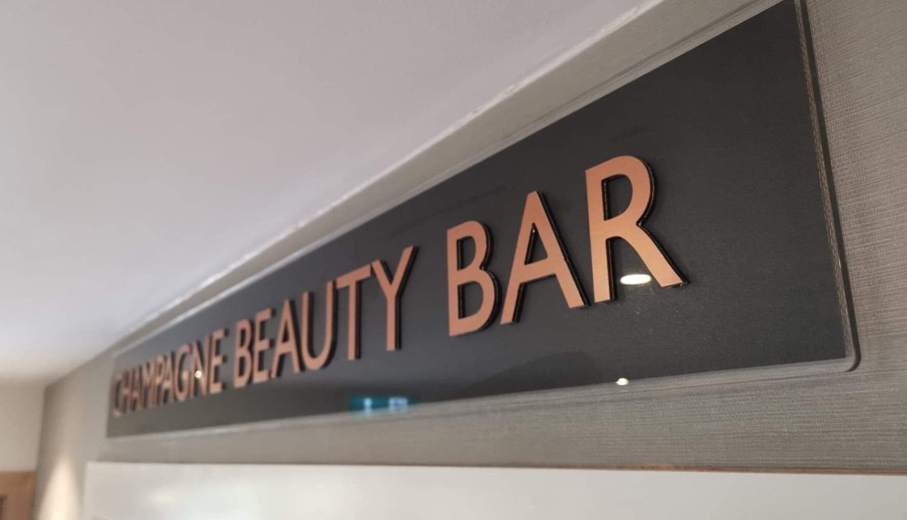 Beauty bar entrance sign produced with copper letters in Cornwall