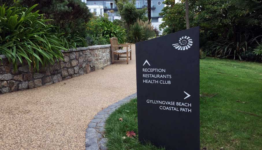 Slate wayfinding signs at St Michaels Hotel Falmouth, made by sign maker in Cornwall