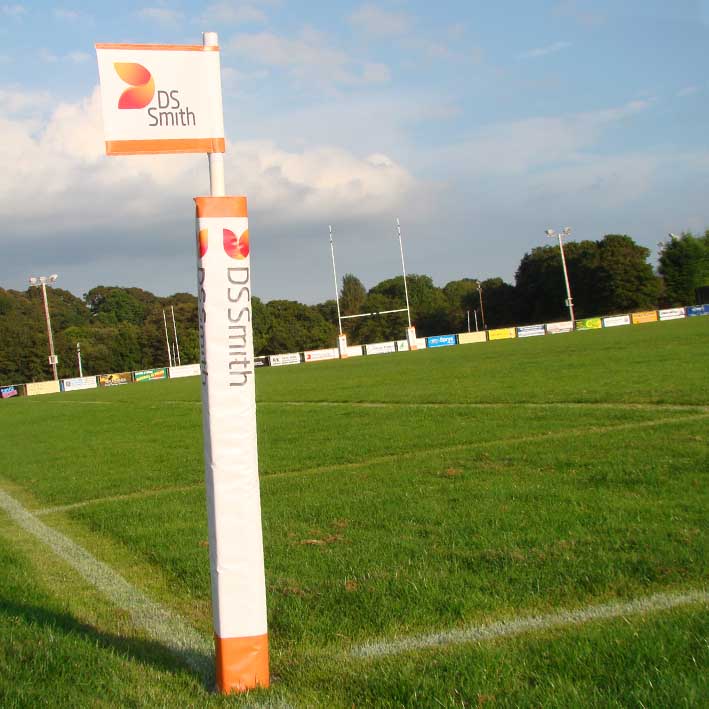 Custom printed rugby corner post protectors in Cornwall