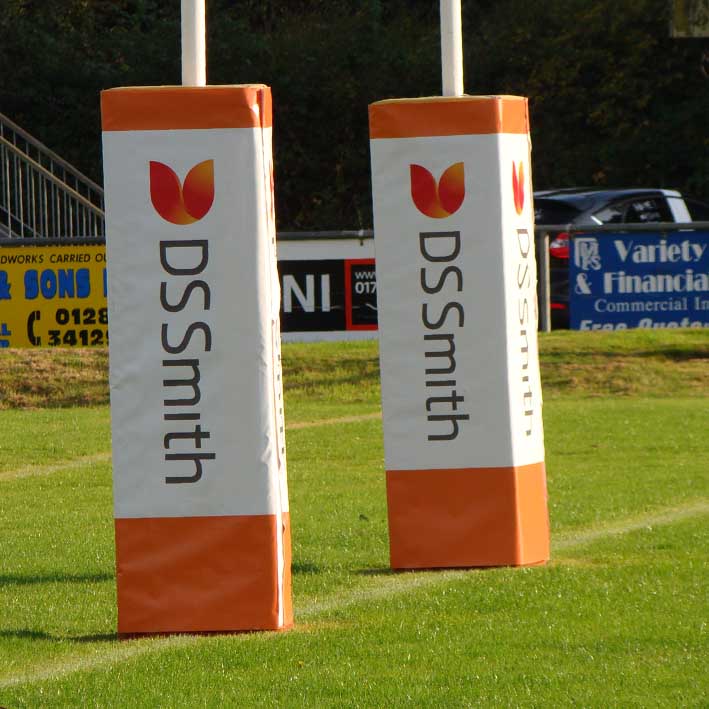 Custom printed post protectors for rugby pitch
