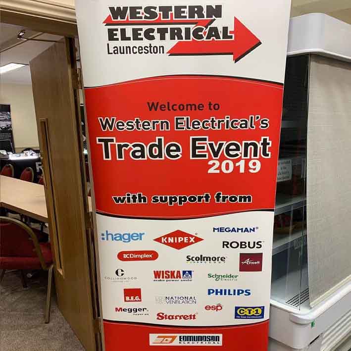 Designed and printed roll-up banner stand for Western Electrical, Launceston Cornwall