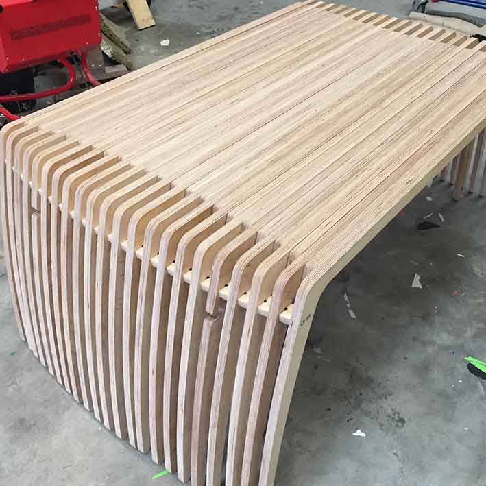 bespoke meeting room table CNC manufactured from birch ply