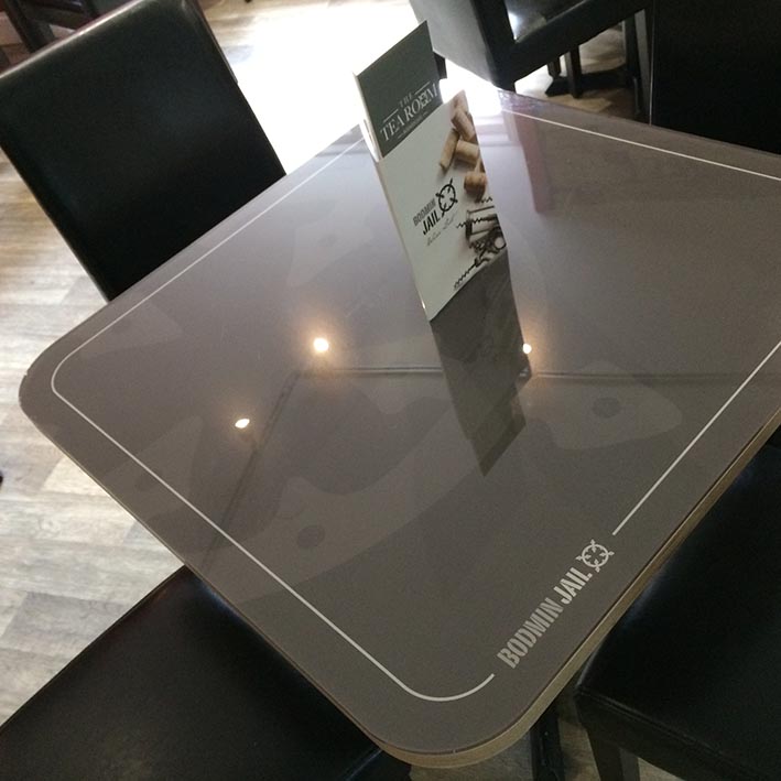 custom restaurant tables with brand logo printed