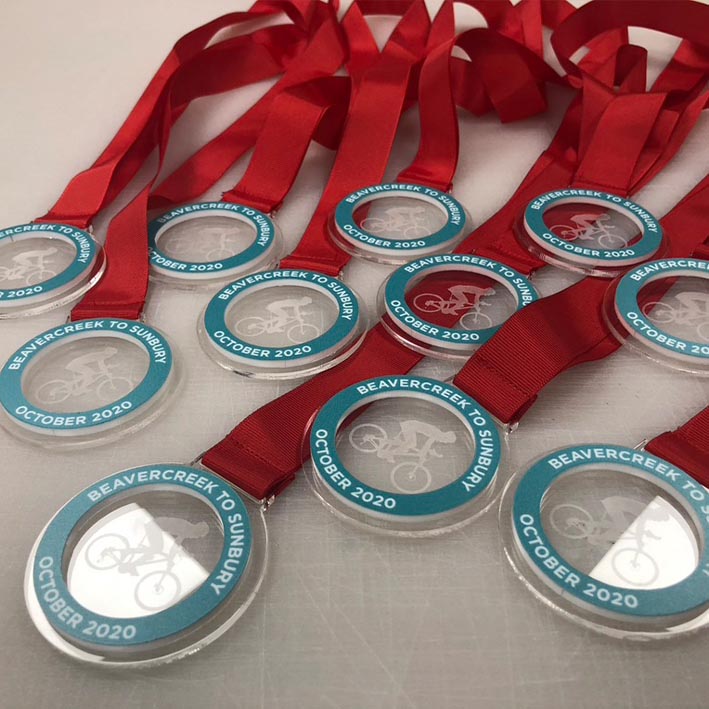 Custom cycling event medals with recycled acrylics
