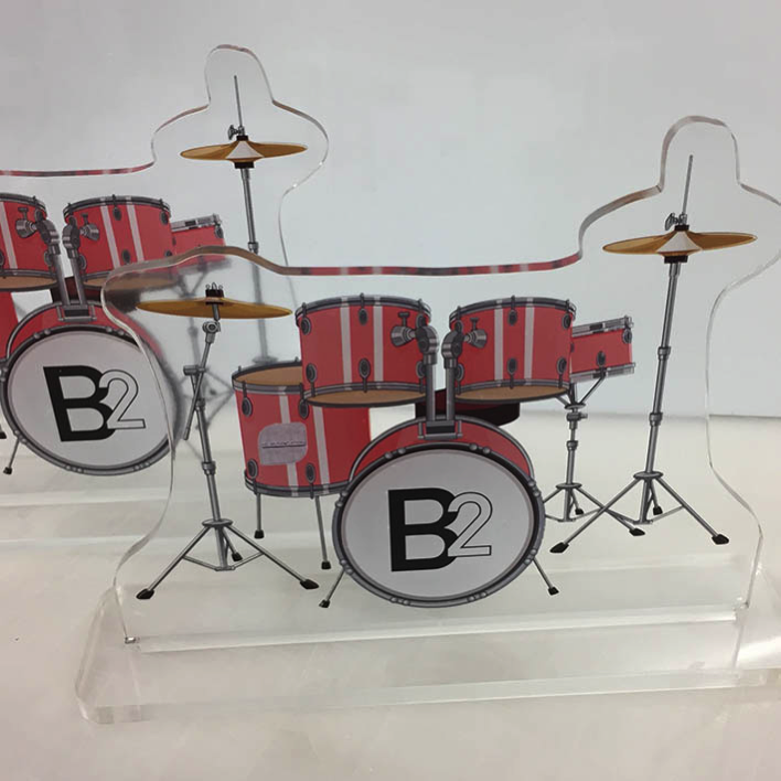 Bespoke drum kit school awards withprinted detasil and acrylic