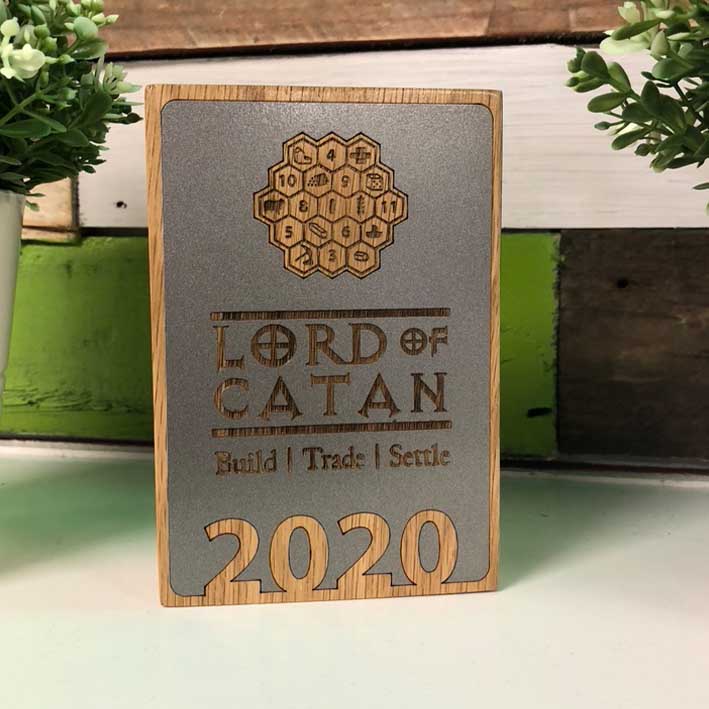 Lord of catan games award with laser engraved detail
