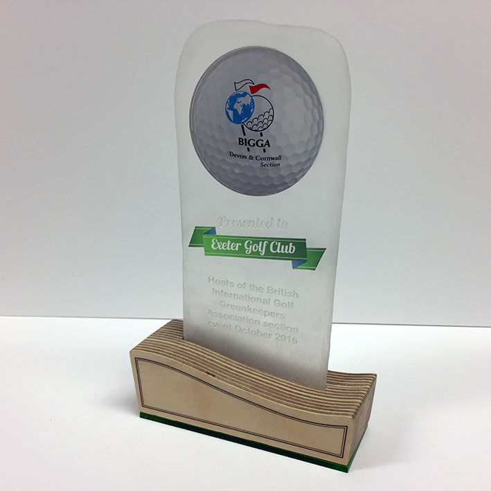 Exeter golf club award with birch ply base