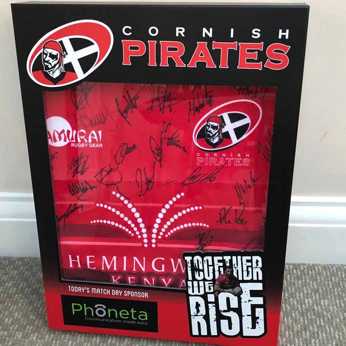 Rugby match shirt presentation case for Cornish Pirates