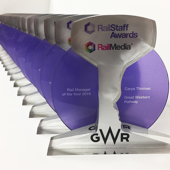 Personalised Acrylic Rail Awards made by More Creative