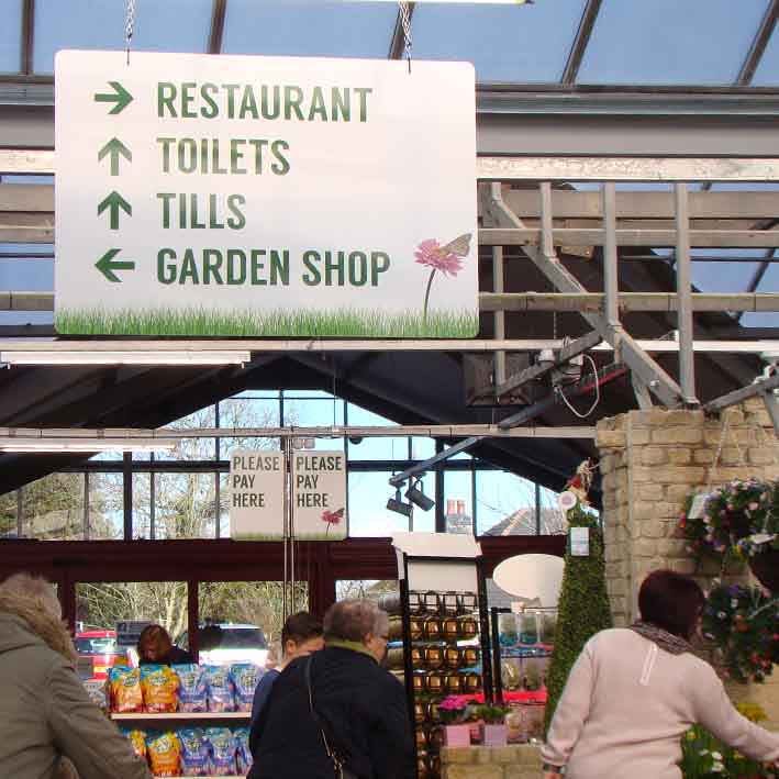 Digitally printed garden centre wayfinding sign