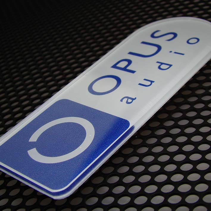 Branded logo panels for Opus Audio Launceston Cornwall