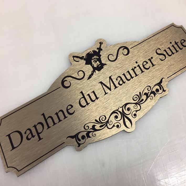 Daphne du Maurier Sign printed to brushed bronze composite, Launceston
