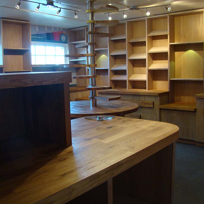 Retail bespoke shop shelving in wood Cornwall