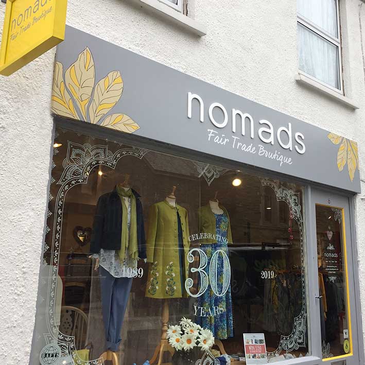 Shop fascia sign made in cornwall for Nomads Launceston
