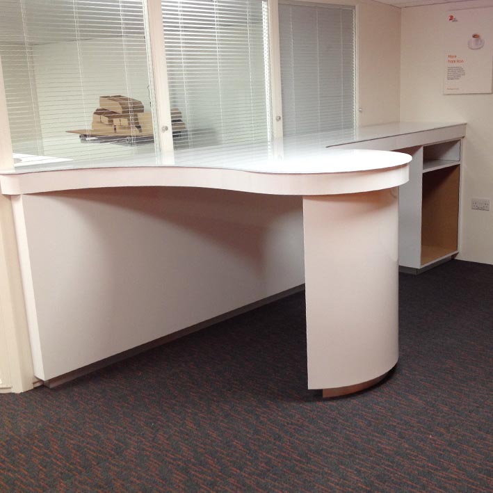 bespoke bar counter for office with acrylic top in white