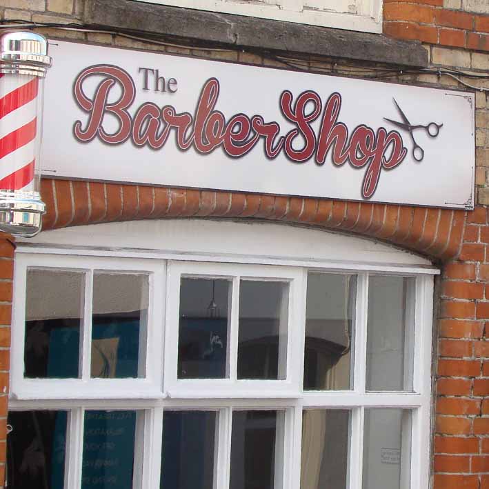Barber shop signs in made in Launceston Cornwall