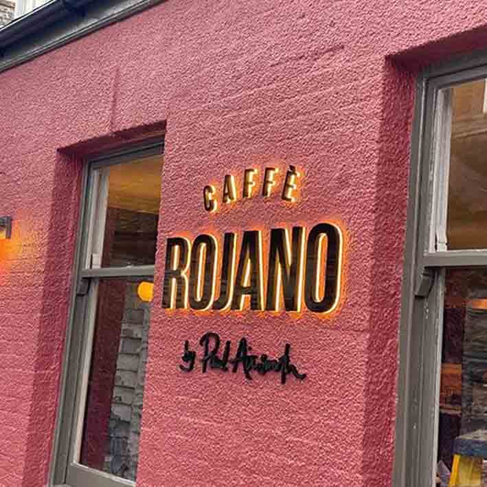Caffee rojano 3D illuminated sign letters padstow cornwall