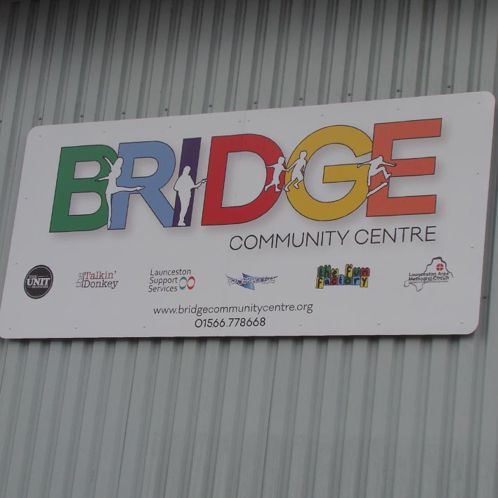 Community printed sign panel with logo at Penygillam Industrial Estate