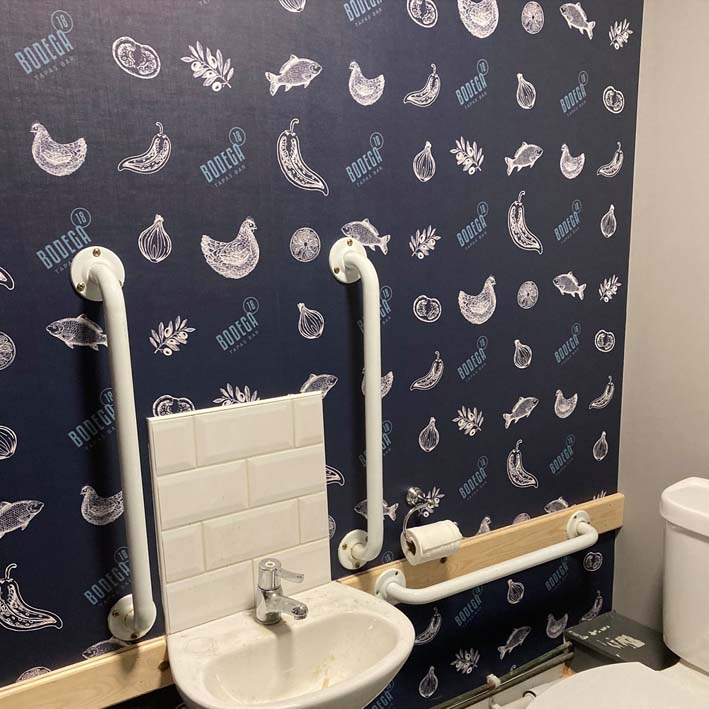 Custom printed wall graphics for restaurant bathroom