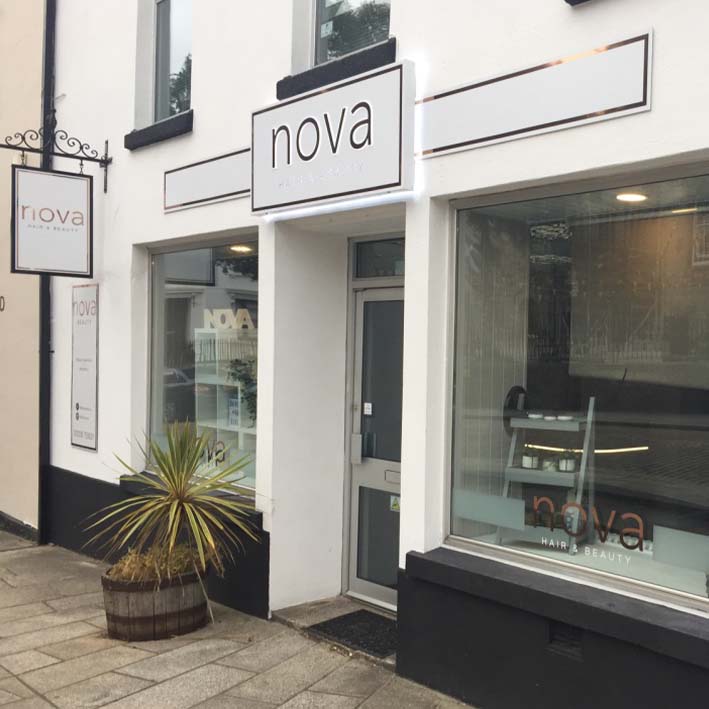 Nova hair and beuty illuminated signage in bodmin produced in Cornwall