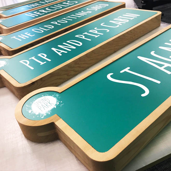 Spring Park wayfinding signage with Western Red Cedar in Cornwall