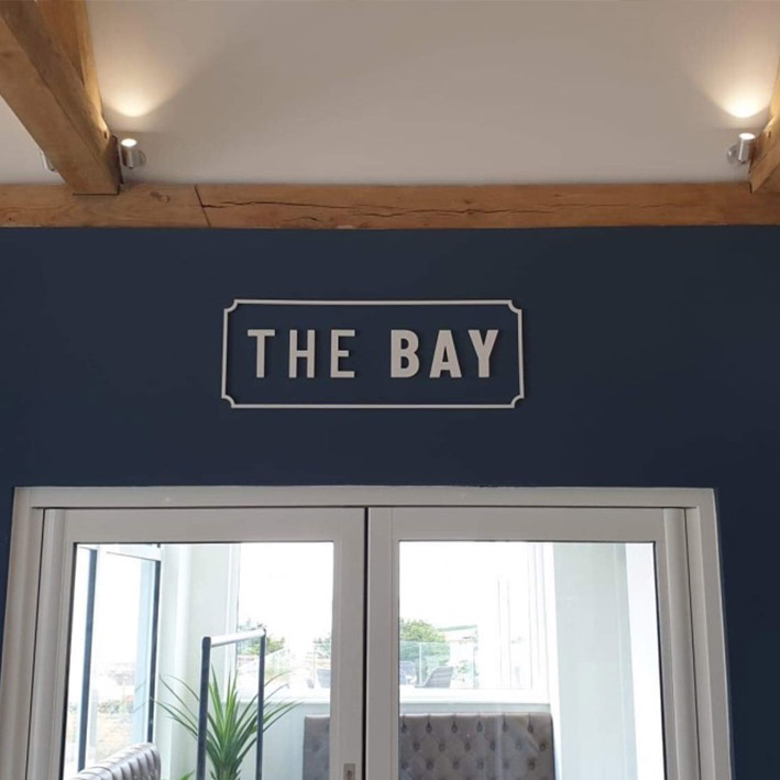 The Bay Restaurant signage, Falmouth Cornwall