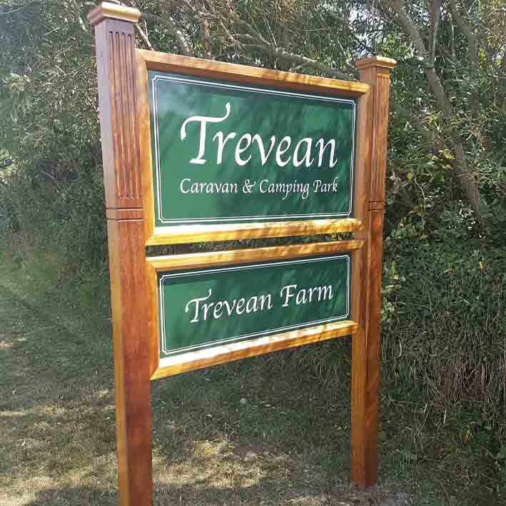 Trevean wooden post sign by sign maker in Cornwall