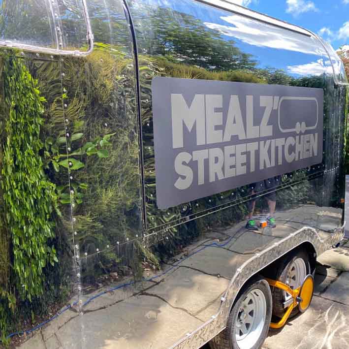 MealZ Street Kitchen Graphics on Airstream food van Padstow Cornwall